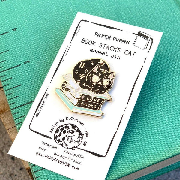 Book Stacks Cat Pin