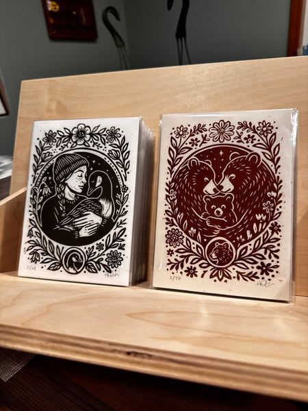 Bear Family Linocut Print 5x7