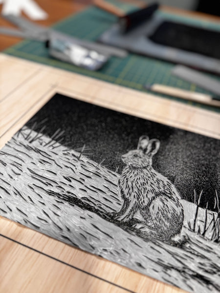 "Winter Hare" Original Relief Print