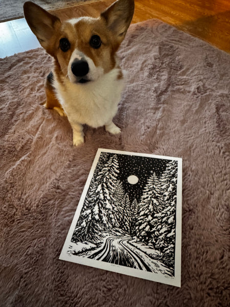 "Night Ski" Original Relief Print