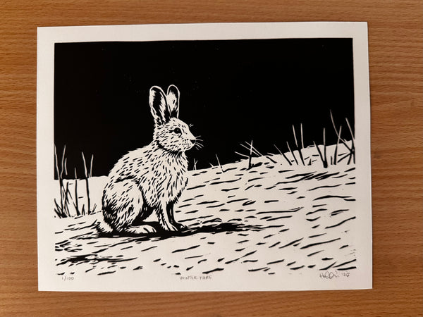 "Winter Hare" Original Relief Print
