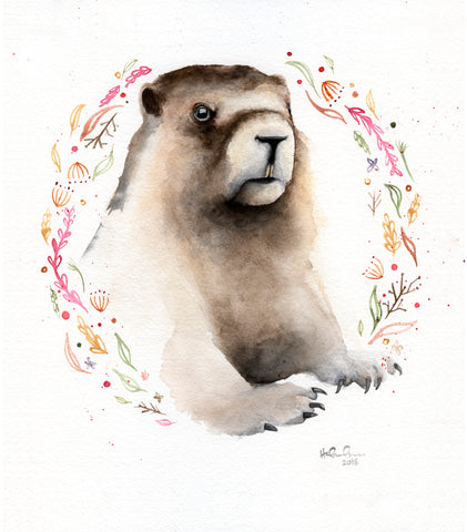 Watercolor 8"x8" Whimsy Marmot