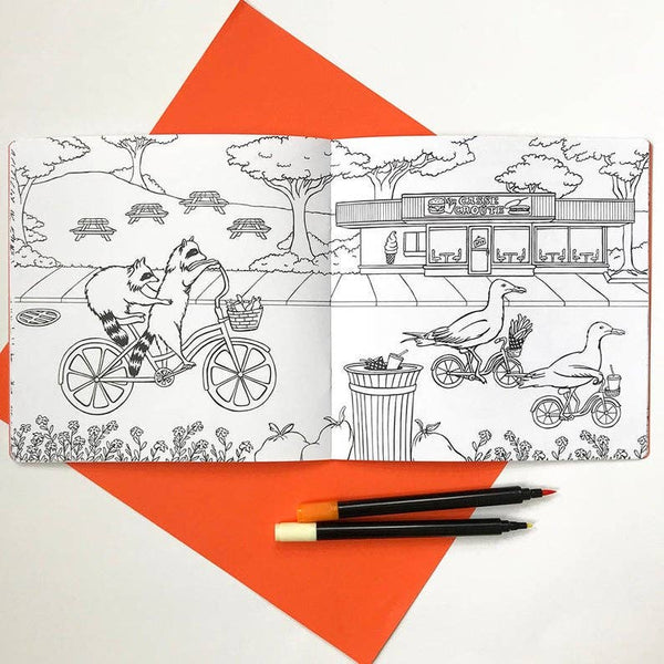 Amelie Legault Illustration Coloring Book - Animals on Bikes From the Forest to the Town