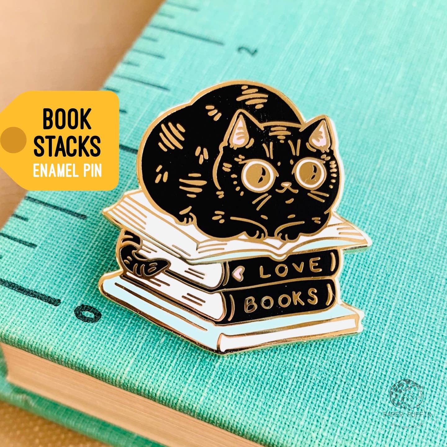 Book Stacks Cat Pin
