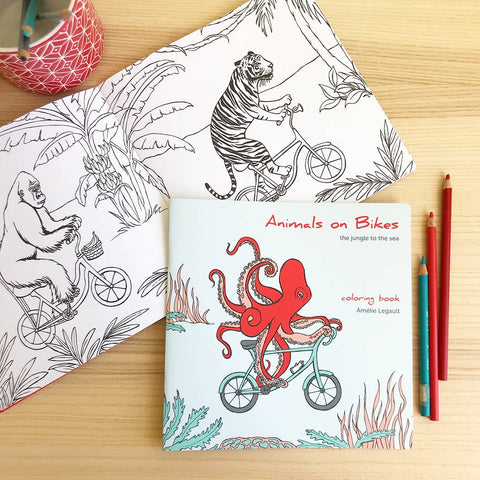 Amelie Legault Illustration Coloring Book - Animals on Bikes From the Jungle to the Sea