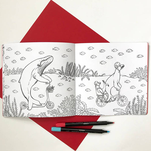 Amelie Legault Illustration Coloring Book - Animals on Bikes From the Jungle to the Sea