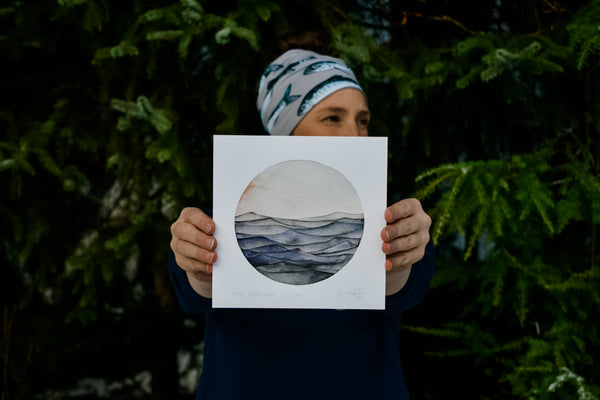 Watercolor 8"x8" Porthole Series Print- Sunshine Cove, July 25th