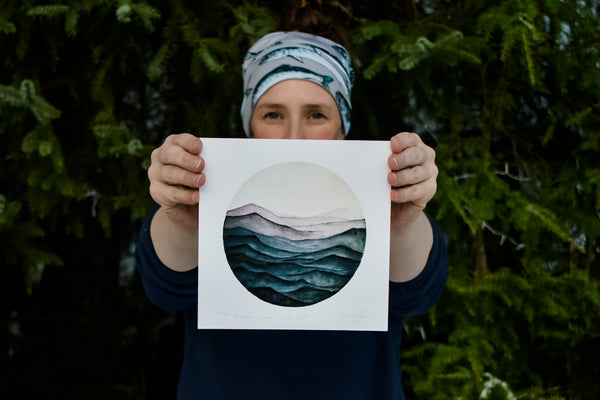 Watercolor 8"x8" Porthole Series Print- Benjamin Island, June 25th
