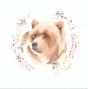 Watercolor 8”x8” Whimsy Bear