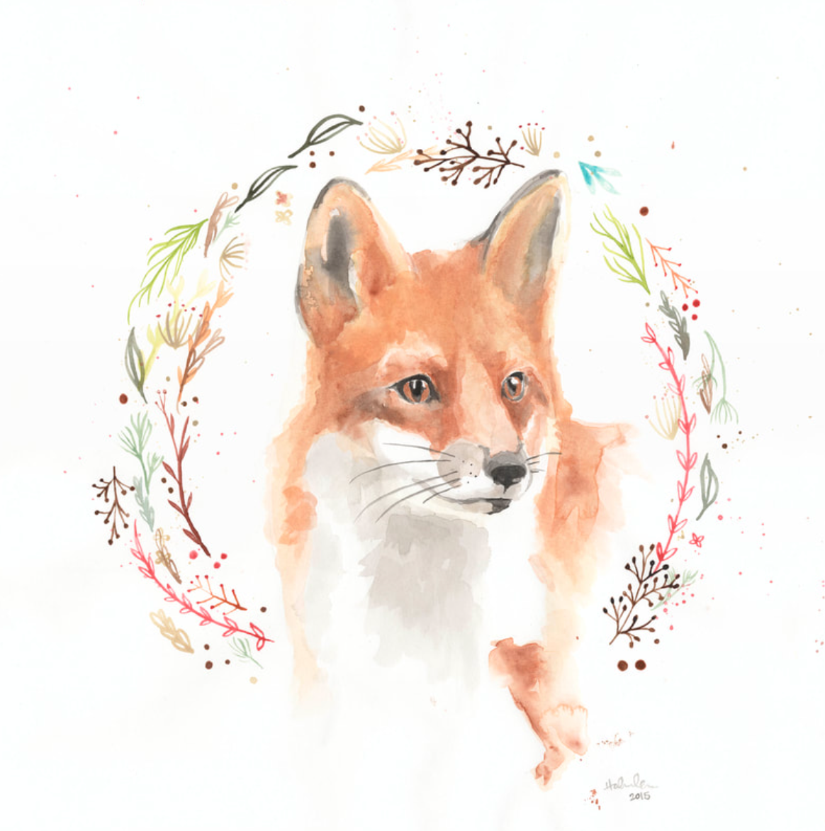 Watercolor 8”x8” Whimsy Fox